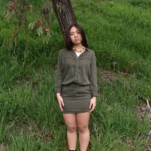 Etienne Marcel Military Style Green Button Up Dress- S - Picture 1 of 8